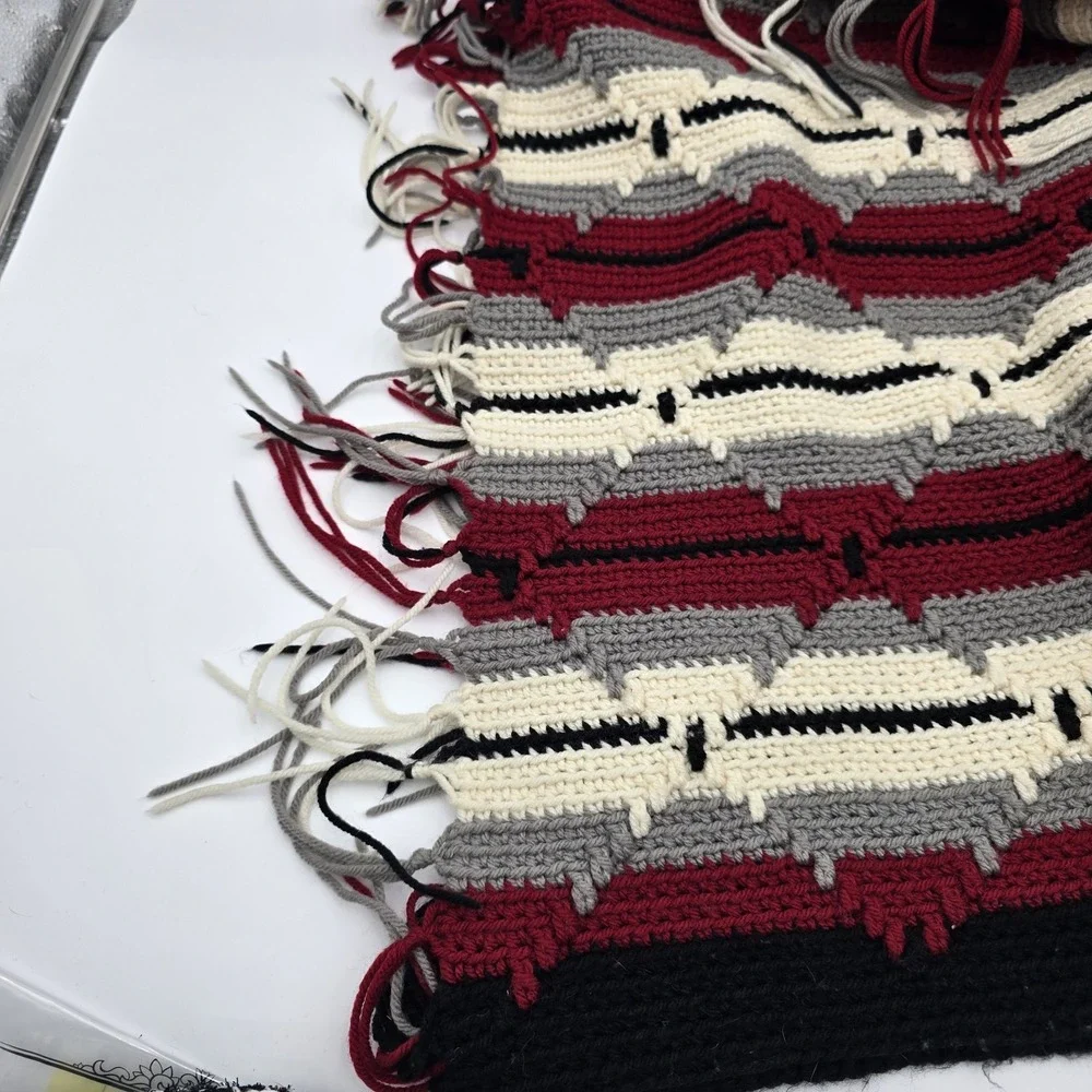 Vintage Handmade Crochet Afghan Blanket Stripes Criss Cross‎ Diamond 48x98
